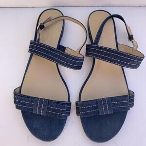 Talbots Hannah Bows Sandals Blue Flats Strap Women’s Sandals Size 9.5